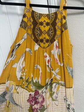 Anthropologie Mustard Yellow Boho Koi Maxi Dress